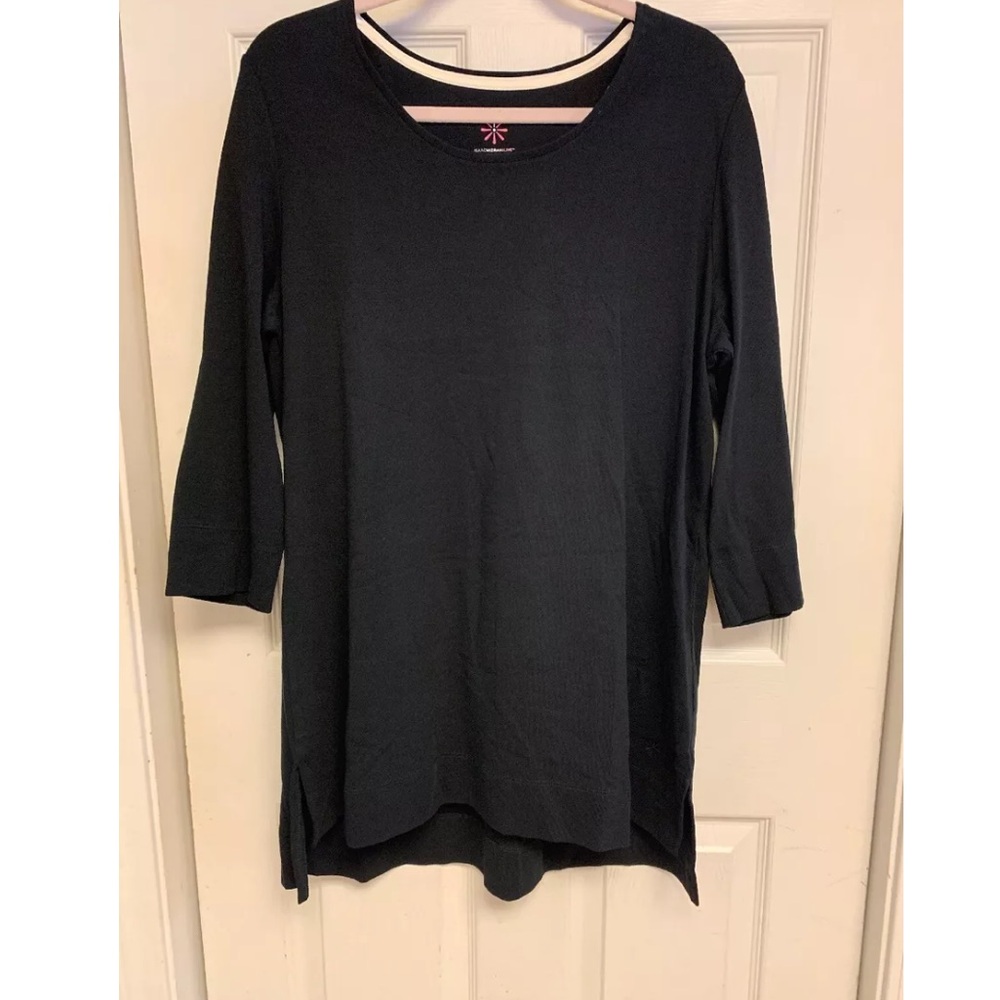 Isaac Mizrahi Live! Essentials U-Neck Tunic w/ Hi-Low Hem-Black-XXS-A286118-NEW